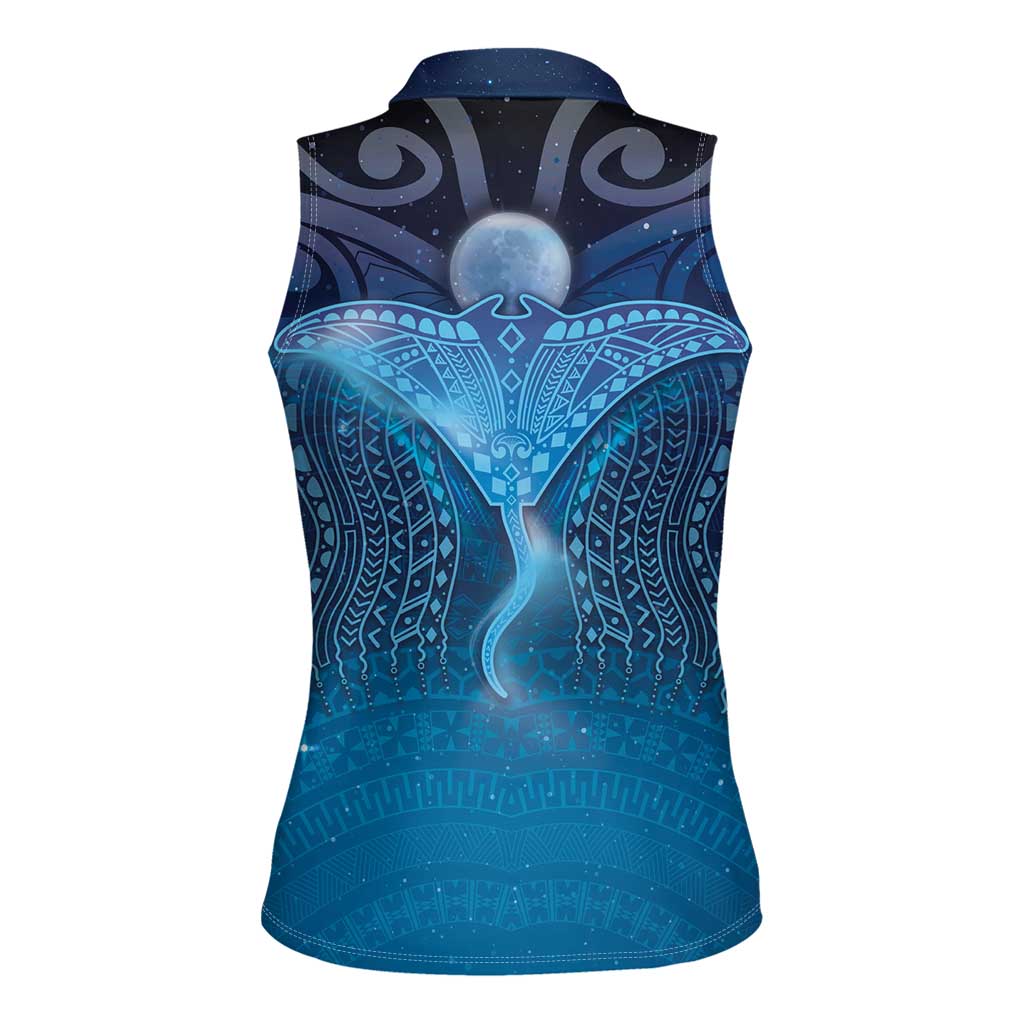 Polynesia Manta Ray Women Sleeveless Polo Shirt Let's The Sea Set You Free - Polynesian Pride