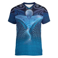 Polynesia Manta Ray Women V-Neck T-Shirt Let's The Sea Set You Free - Polynesian Pride