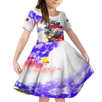 Filipino American History Month Family Matching Off Shoulder Maxi Dress and Hawaiian Shirt The Eight-Rayed Sun Flags With Bald Eagle LT05 Daughter's Dress White - Polynesian Pride
