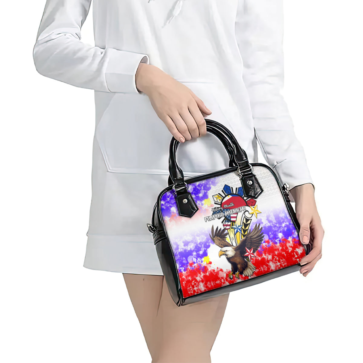 Filipino American History Month Shoulder Handbag The Eight-Rayed Sun Flags With Bald Eagle LT05 - Polynesian Pride