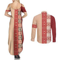 Papua New Guinea Couples Matching Summer Maxi Dress and Long Sleeve Button Shirt Oro Tapa Pattern