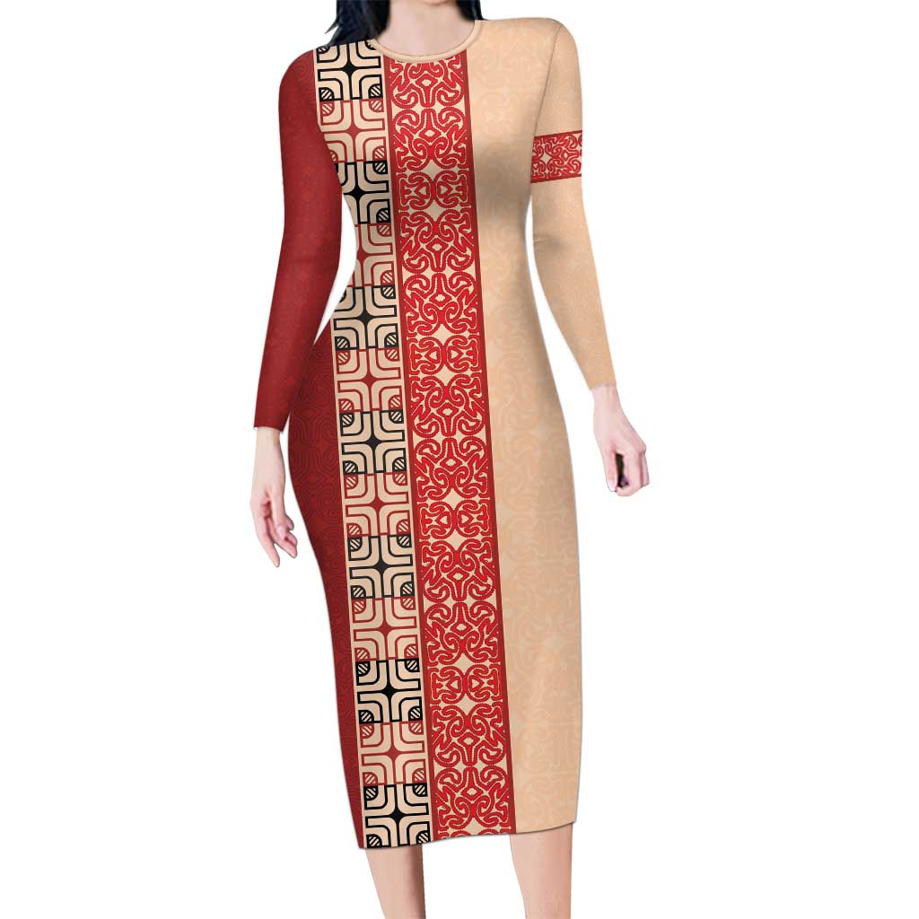 Papua New Guinea Family Matching Long Sleeve Bodycon Dress and Hawaiian Shirt Oro Tapa Pattern