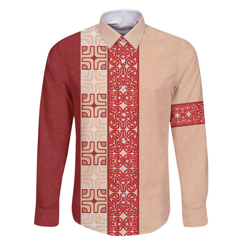 Papua New Guinea Family Matching Mermaid Dress and Hawaiian Shirt Oro Tapa Pattern LT05 Dad's Shirt - Long Sleeve Beige - Polynesian Pride
