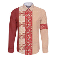 Papua New Guinea Family Matching Mermaid Dress and Hawaiian Shirt Oro Tapa Pattern LT05 Dad's Shirt - Long Sleeve Beige - Polynesian Pride