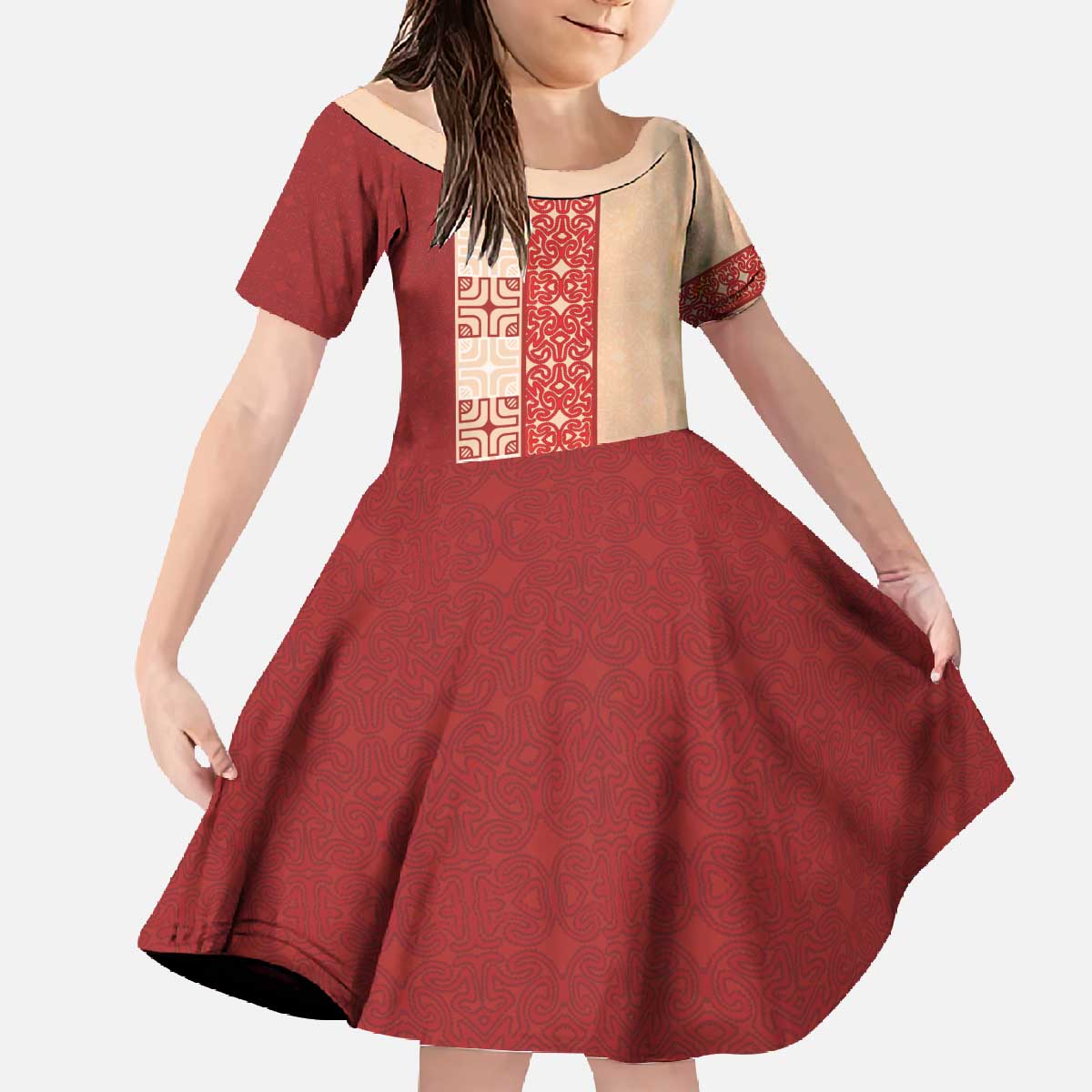 Papua New Guinea Family Matching Off The Shoulder Long Sleeve Dress and Hawaiian Shirt Oro Tapa Pattern