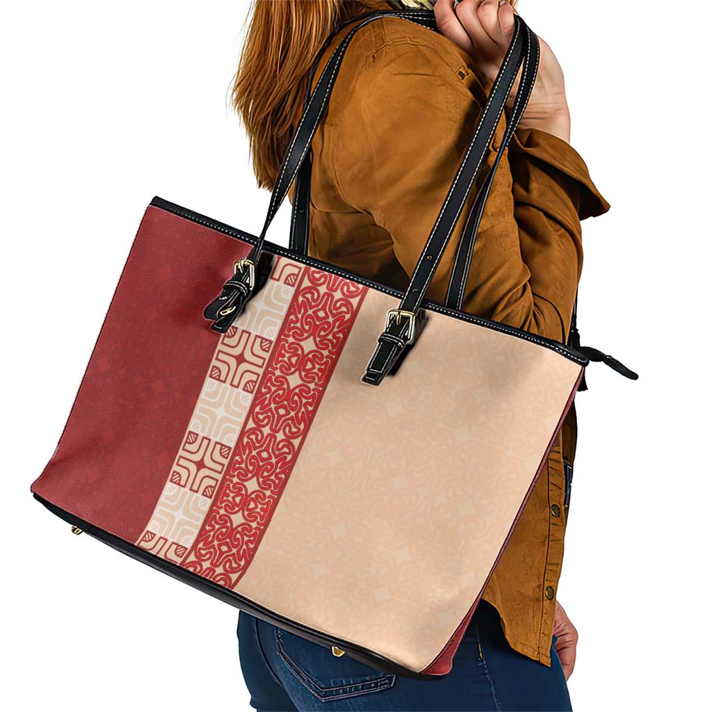 Papua New Guinea Leather Tote Bag Oro Tapa Pattern