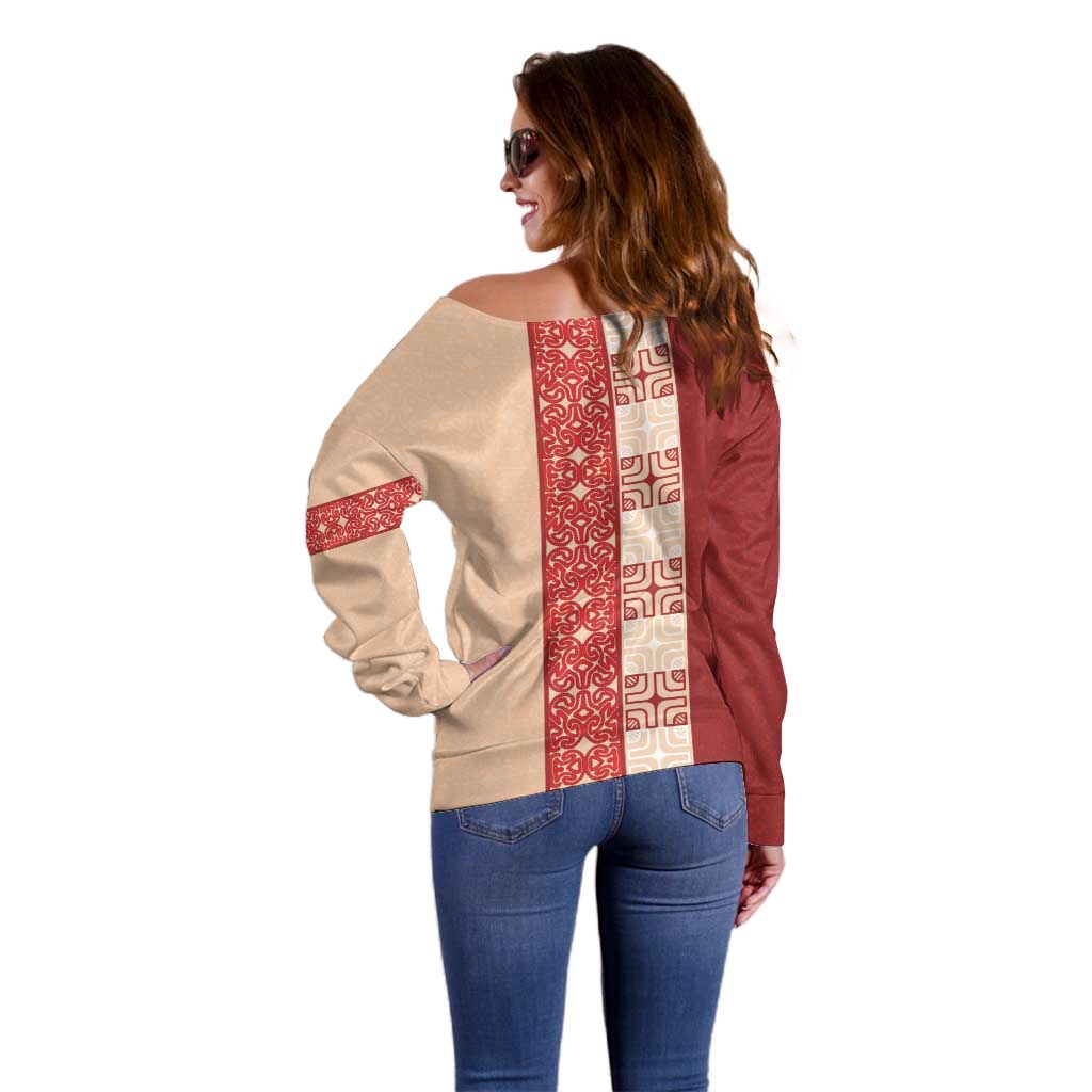 Papua New Guinea Off Shoulder Sweater Oro Tapa Pattern