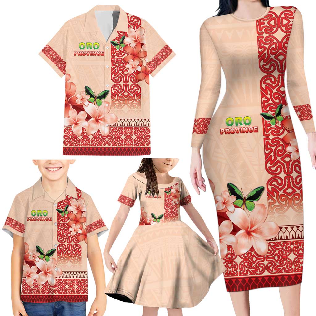 Papua New Guinea Oro Province Family Matching Long Sleeve Bodycon Dress and Hawaiian Shirt Oro Birdwing Butterfly LT05 - Polynesian Pride