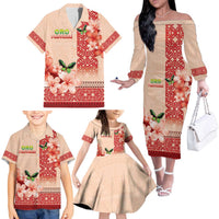 Papua New Guinea Oro Province Family Matching Off The Shoulder Long Sleeve Dress and Hawaiian Shirt Oro Birdwing Butterfly LT05 - Polynesian Pride