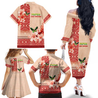 Papua New Guinea Oro Province Family Matching Off The Shoulder Long Sleeve Dress and Hawaiian Shirt Oro Birdwing Butterfly LT05 - Polynesian Pride