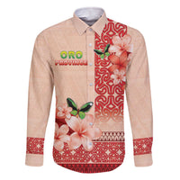 Papua New Guinea Oro Province Family Matching Off The Shoulder Long Sleeve Dress and Hawaiian Shirt Oro Birdwing Butterfly LT05 Dad's Shirt - Long Sleeve Beige - Polynesian Pride