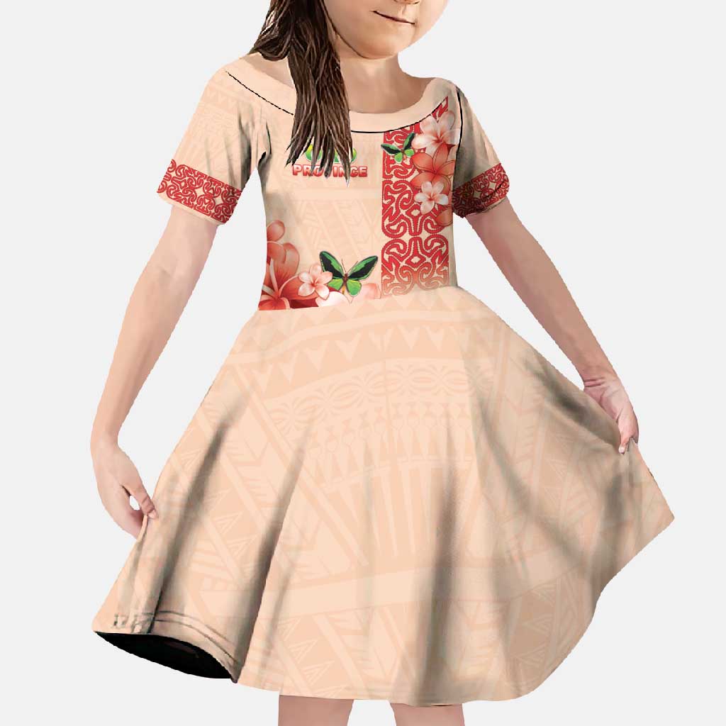 Papua New Guinea Oro Province Family Matching Off Shoulder Maxi Dress and Hawaiian Shirt Oro Birdwing Butterfly LT05 Daughter's Dress Beige - Polynesian Pride
