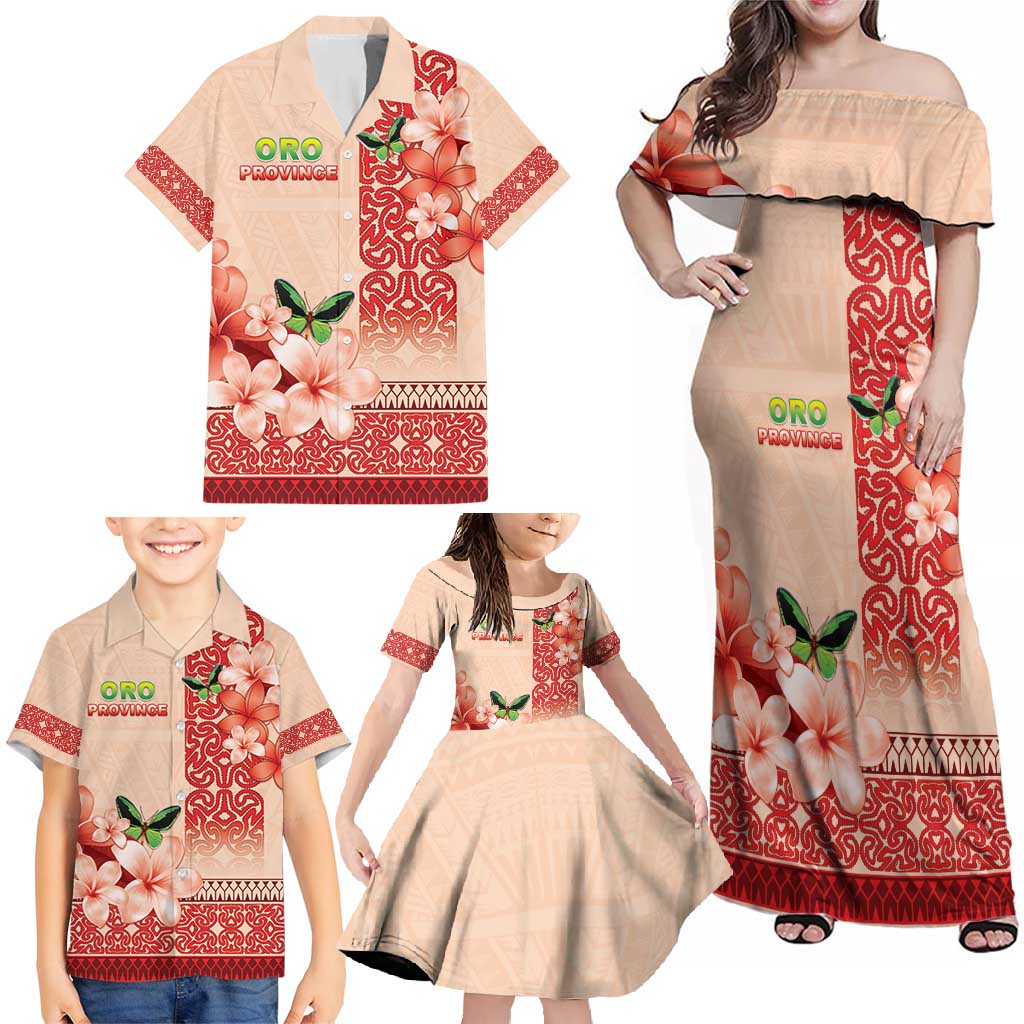 Papua New Guinea Oro Province Family Matching Off Shoulder Maxi Dress and Hawaiian Shirt Oro Birdwing Butterfly LT05 - Polynesian Pride