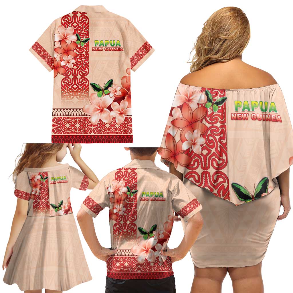 Papua New Guinea Oro Province Family Matching Off Shoulder Short Dress and Hawaiian Shirt Oro Birdwing Butterfly LT05 - Polynesian Pride