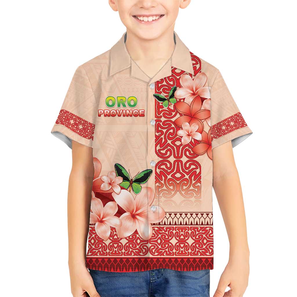 Papua New Guinea Oro Province Family Matching Off Shoulder Short Dress and Hawaiian Shirt Oro Birdwing Butterfly LT05 Son's Shirt Beige - Polynesian Pride