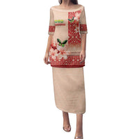 Papua New Guinea Oro Province Family Matching Puletasi and Hawaiian Shirt Oro Birdwing Butterfly LT05 Mom's Dress Beige - Polynesian Pride