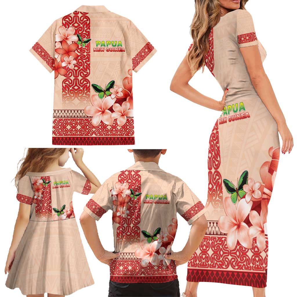 Papua New Guinea Oro Province Family Matching Short Sleeve Bodycon Dress and Hawaiian Shirt Oro Birdwing Butterfly LT05 - Polynesian Pride