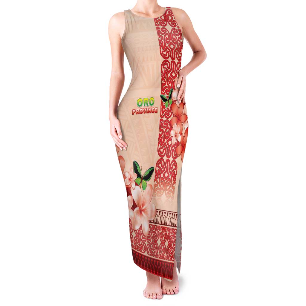 Papua New Guinea Oro Province Family Matching Tank Maxi Dress and Hawaiian Shirt Oro Birdwing Butterfly LT05 Mom's Dress Beige - Polynesian Pride