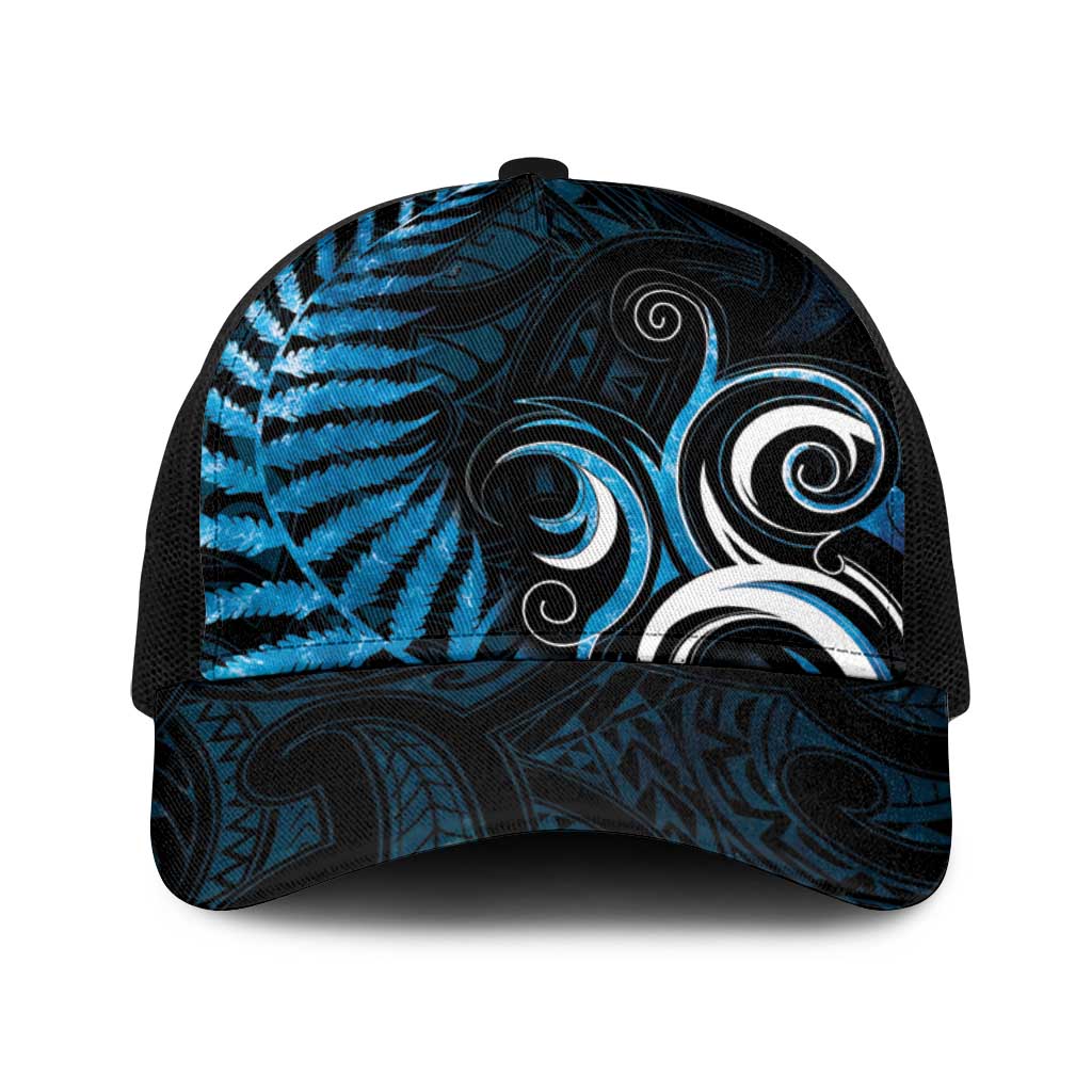 New Zealand Sea Week Baseball Net Cap Maori Wave Pattern Ocean Blue - Polynesian Pride