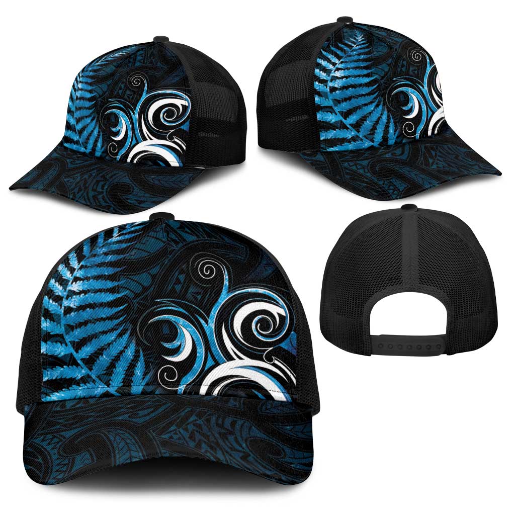 New Zealand Sea Week Baseball Net Cap Maori Wave Pattern Ocean Blue - Polynesian Pride