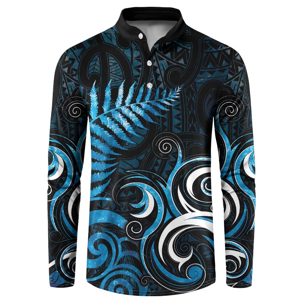 New Zealand Sea Week Button Sweatshirt Maori Wave Pattern Ocean Blue LT05 Blue - Polynesian Pride