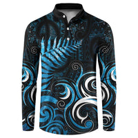 New Zealand Sea Week Button Sweatshirt Maori Wave Pattern Ocean Blue