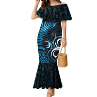 New Zealand Sea Week Family Matching Mermaid Dress and Hawaiian Shirt Maori Wave Pattern Ocean Blue LT05 Mom's Dress Blue - Polynesian Pride