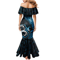 New Zealand Sea Week Family Matching Mermaid Dress and Hawaiian Shirt Maori Wave Pattern Ocean Blue LT05 - Polynesian Pride