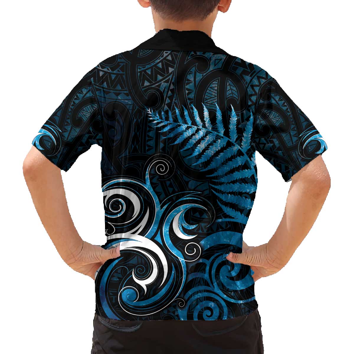 New Zealand Sea Week Family Matching Off The Shoulder Long Sleeve Dress and Hawaiian Shirt Maori Wave Pattern Ocean Blue LT05 - Polynesian Pride