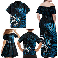 New Zealand Sea Week Family Matching Off Shoulder Maxi Dress and Hawaiian Shirt Maori Wave Pattern Ocean Blue LT05 - Polynesian Pride