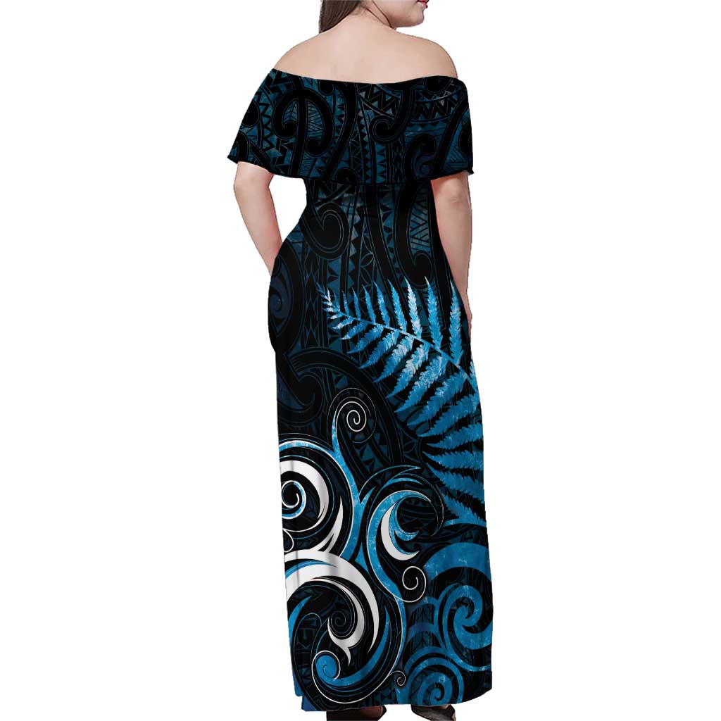 New Zealand Sea Week Family Matching Off Shoulder Maxi Dress and Hawaiian Shirt Maori Wave Pattern Ocean Blue LT05 - Polynesian Pride