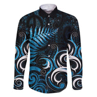 New Zealand Sea Week Family Matching Short Sleeve Bodycon Dress and Hawaiian Shirt Maori Wave Pattern Ocean Blue LT05 Dad's Shirt - Long Sleeve Blue - Polynesian Pride
