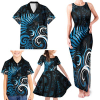 New Zealand Sea Week Family Matching Tank Maxi Dress and Hawaiian Shirt Maori Wave Pattern Ocean Blue LT05 - Polynesian Pride
