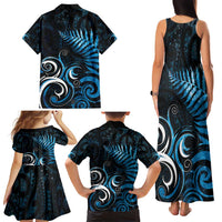 New Zealand Sea Week Family Matching Tank Maxi Dress and Hawaiian Shirt Maori Wave Pattern Ocean Blue LT05 - Polynesian Pride