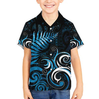 New Zealand Sea Week Family Matching Tank Maxi Dress and Hawaiian Shirt Maori Wave Pattern Ocean Blue LT05 Son's Shirt Blue - Polynesian Pride