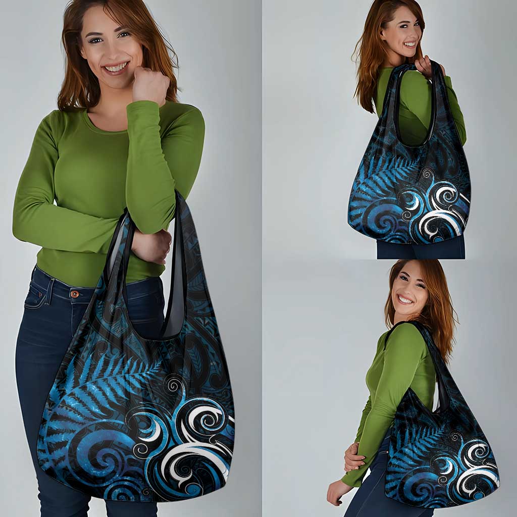 New Zealand Sea Week Grocery Bag Maori Wave Pattern Ocean Blue
