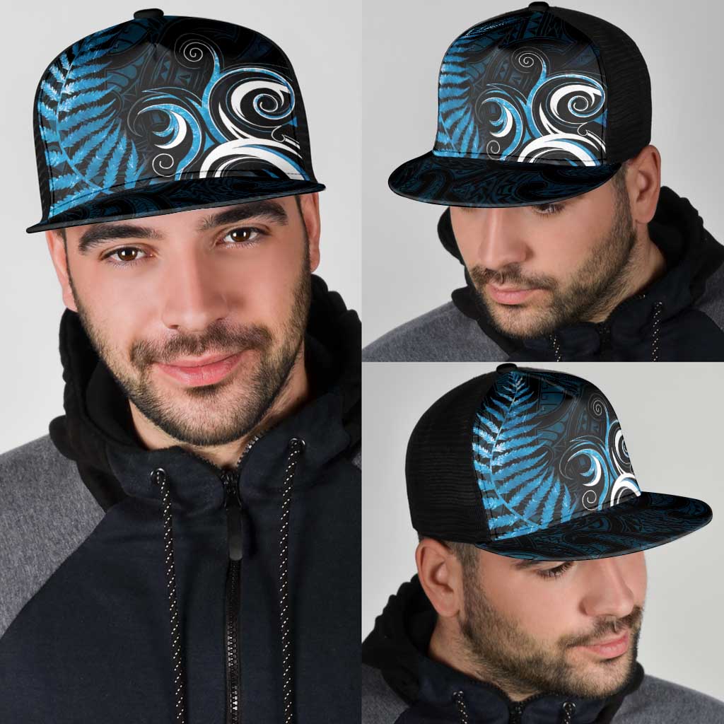 New Zealand Sea Week Mesh Trucker Cap Maori Wave Pattern Ocean Blue - Polynesian Pride