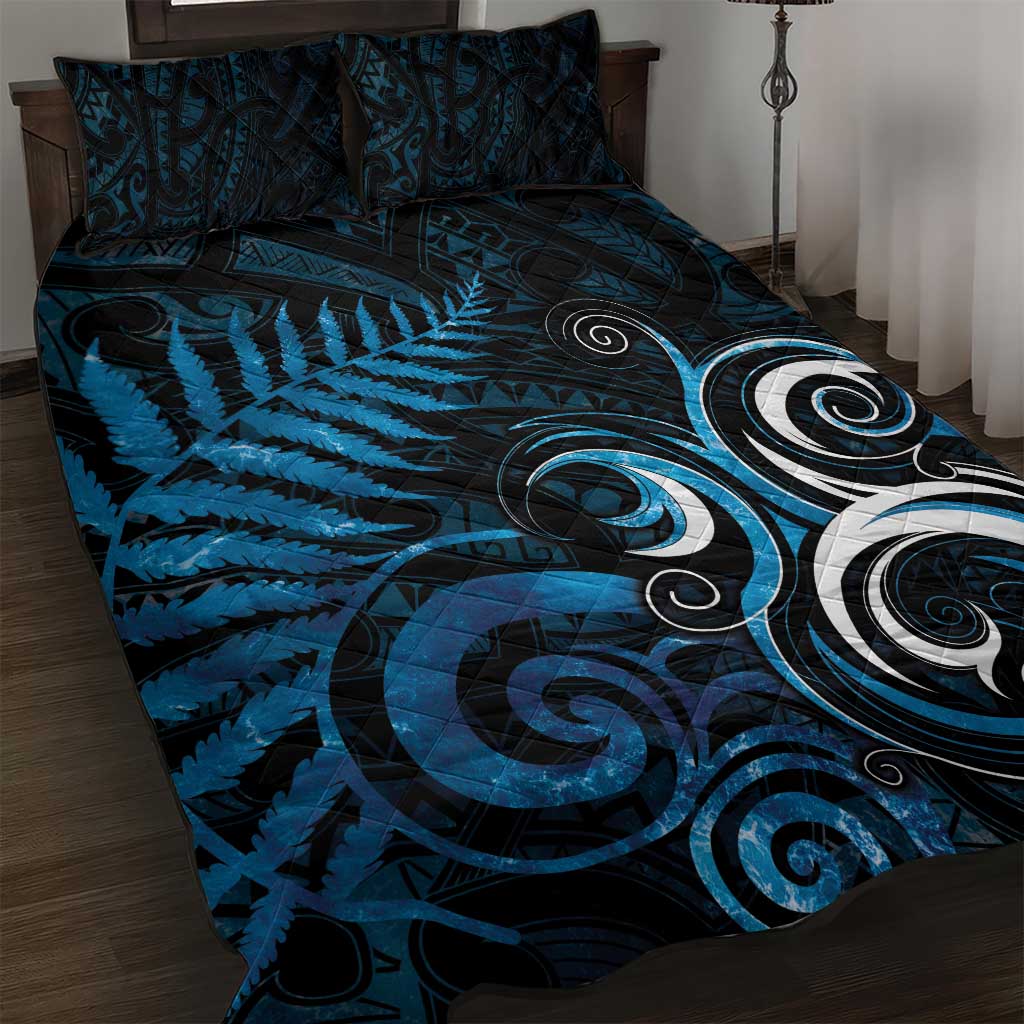 New Zealand Sea Week Quilt Bed Set Maori Wave Pattern Ocean Blue LT05 Blue - Polynesian Pride