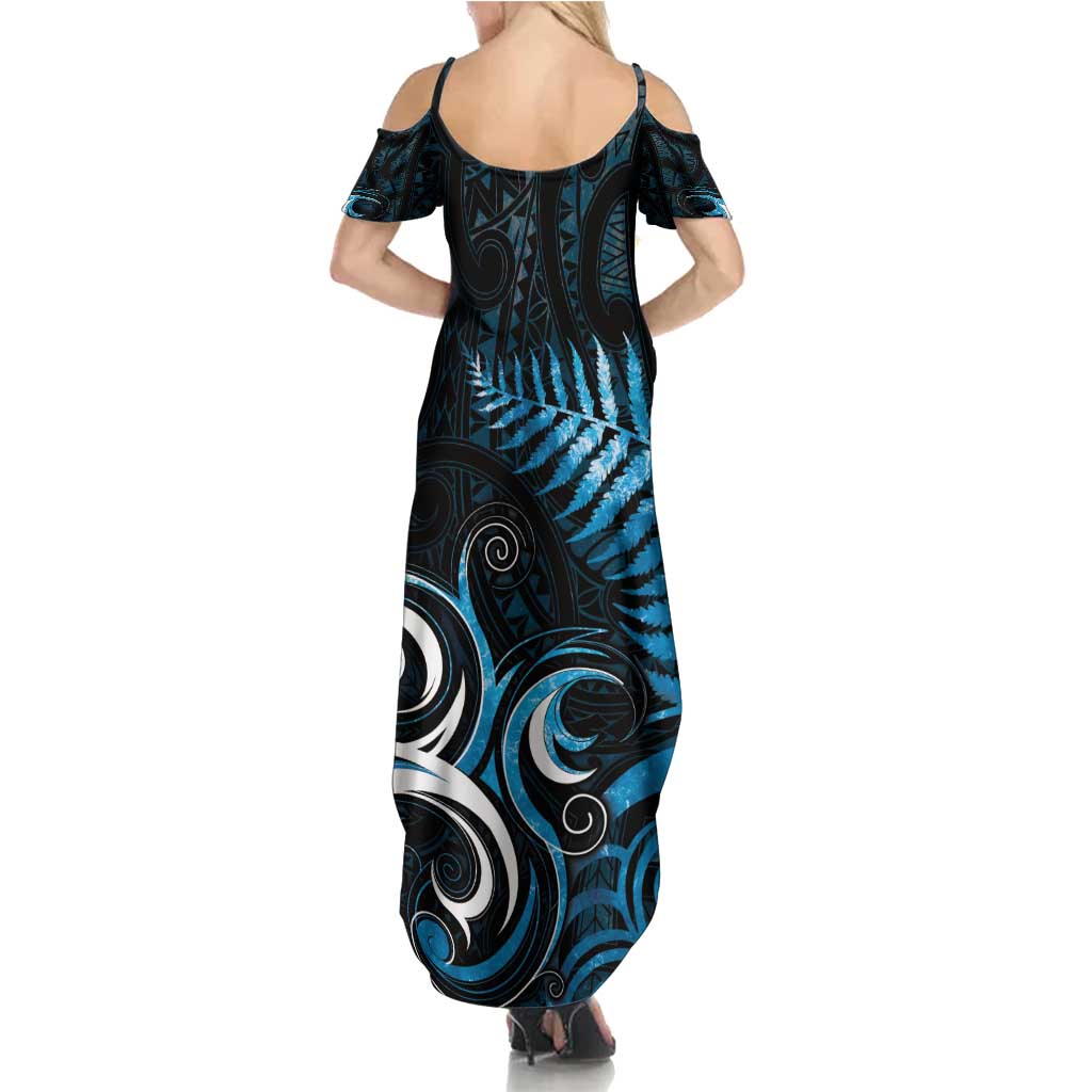 New Zealand Sea Week Summer Maxi Dress Maori Wave Pattern Ocean Blue