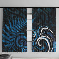 New Zealand Sea Week Window Curtain Maori Wave Pattern Ocean Blue LT05 With Hooks Blue - Polynesian Pride