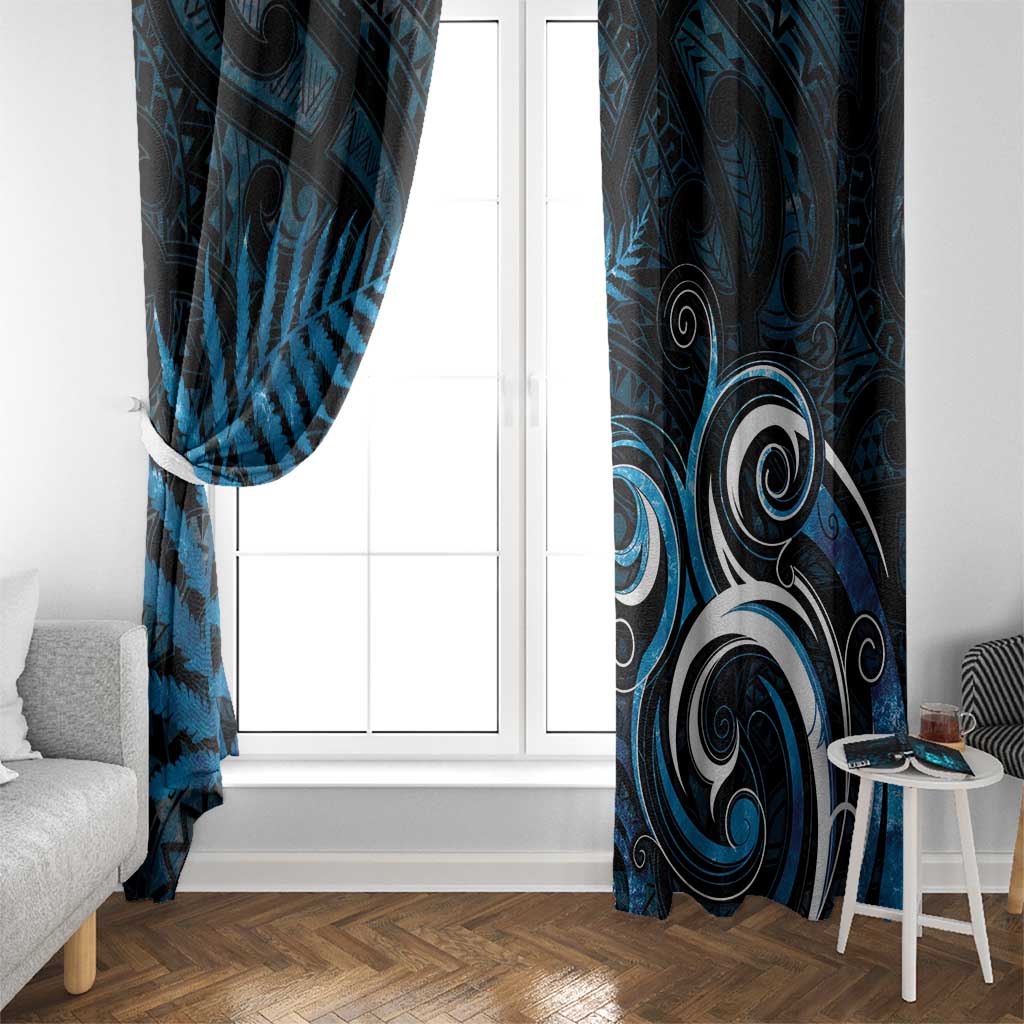 New Zealand Sea Week Window Curtain Maori Wave Pattern Ocean Blue LT05 - Polynesian Pride