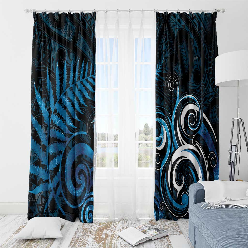 New Zealand Sea Week Window Curtain Maori Wave Pattern Ocean Blue LT05 - Polynesian Pride