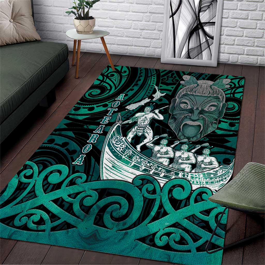 New Zealand Waka Racing Area Rug Maori Warriors LT05 Green - Polynesian Pride