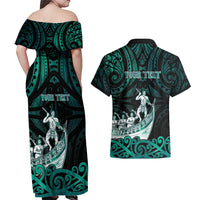 Personalised New Zealand Waka Racing Couples Matching Off Shoulder Maxi Dress and Hawaiian Shirt Maori Warriors LT05 - Polynesian Pride