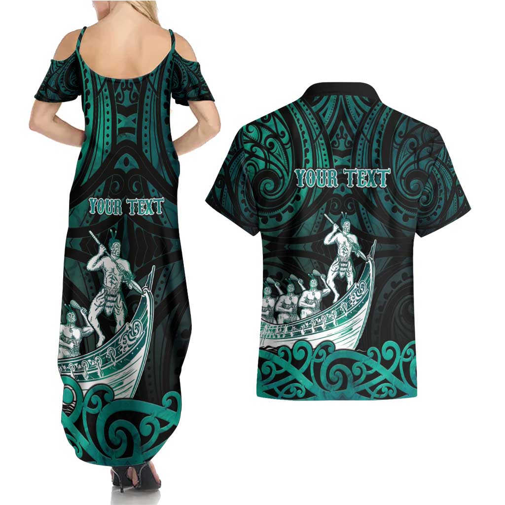 Personalised New Zealand Waka Racing Couples Matching Summer Maxi Dress and Hawaiian Shirt Maori Warriors LT05 - Polynesian Pride