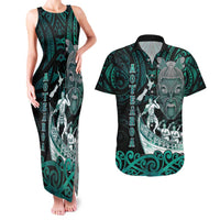 Personalised New Zealand Waka Racing Couples Matching Tank Maxi Dress and Hawaiian Shirt Maori Warriors LT05 Green - Polynesian Pride