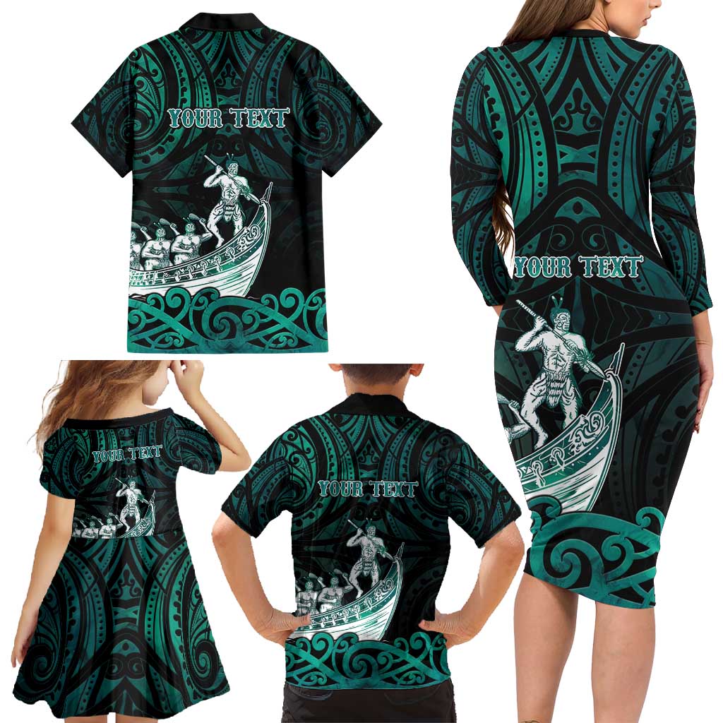 Personalised New Zealand Waka Racing Family Matching Long Sleeve Bodycon Dress and Hawaiian Shirt Maori Warriors LT05 - Polynesian Pride