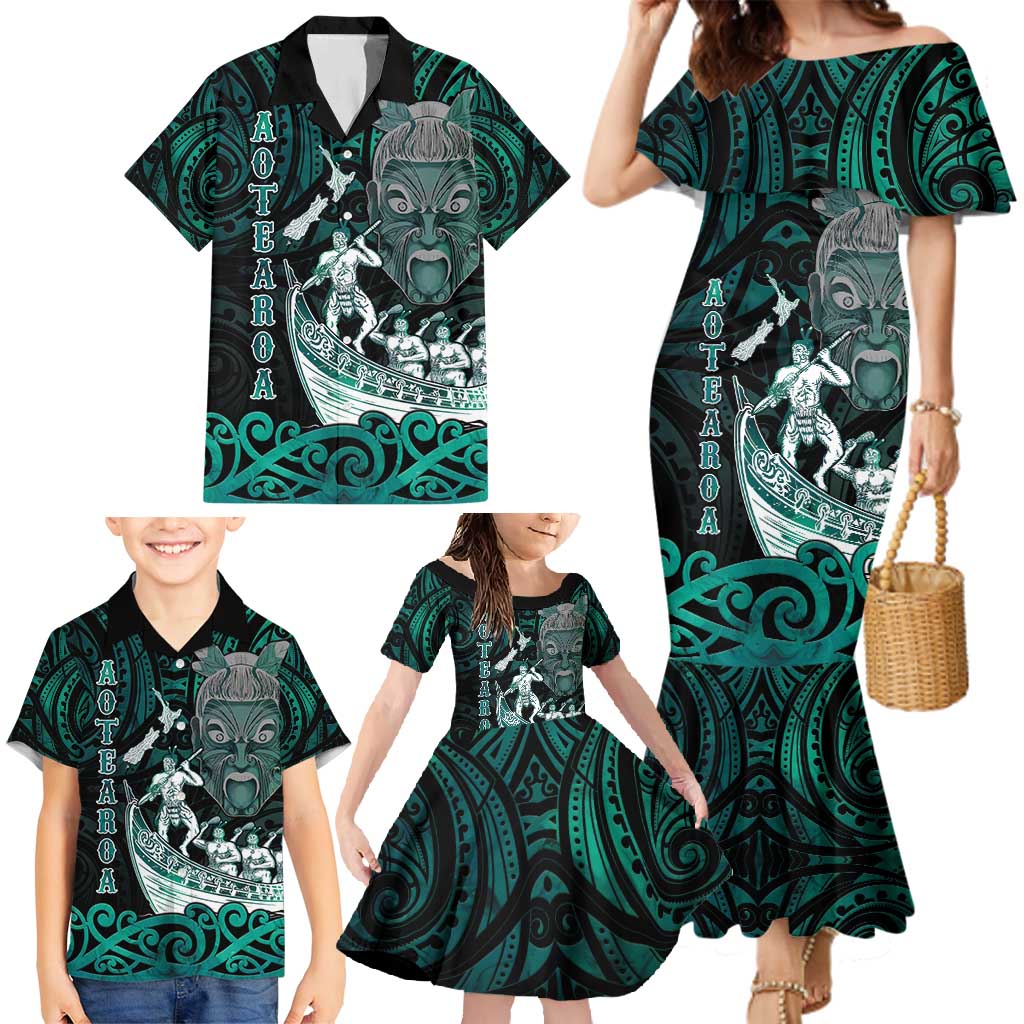 Personalised New Zealand Waka Racing Family Matching Mermaid Dress and Hawaiian Shirt Maori Warriors LT05 - Polynesian Pride