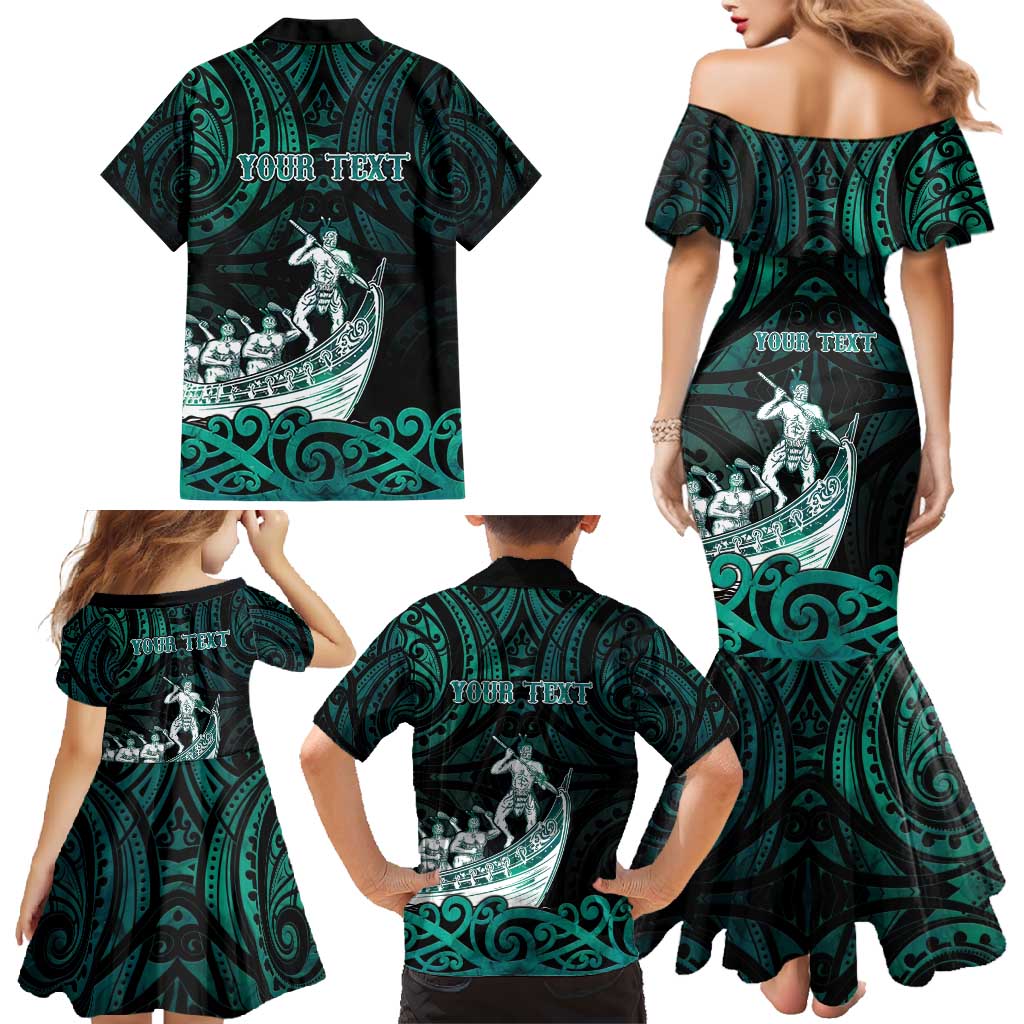 Personalised New Zealand Waka Racing Family Matching Mermaid Dress and Hawaiian Shirt Maori Warriors LT05 - Polynesian Pride