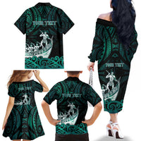 Personalised New Zealand Waka Racing Family Matching Off The Shoulder Long Sleeve Dress and Hawaiian Shirt Maori Warriors LT05 - Polynesian Pride